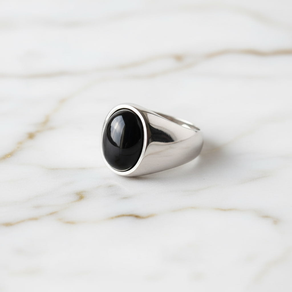 Onyx Ring Silber - oval großer Stein CrystalScents