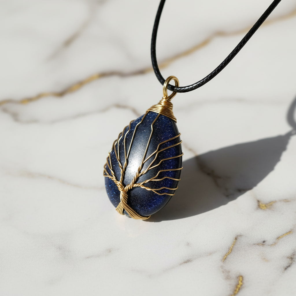 Blaufluss Halskette - Goldene Verzierung CrystalScents