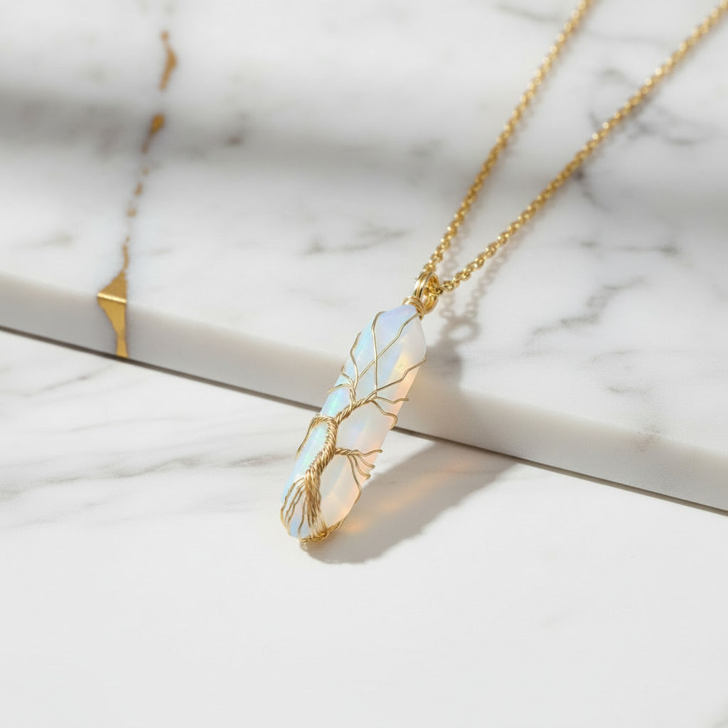 Opalit Halskette - Goldverzierter Doppelender CrystalScents
