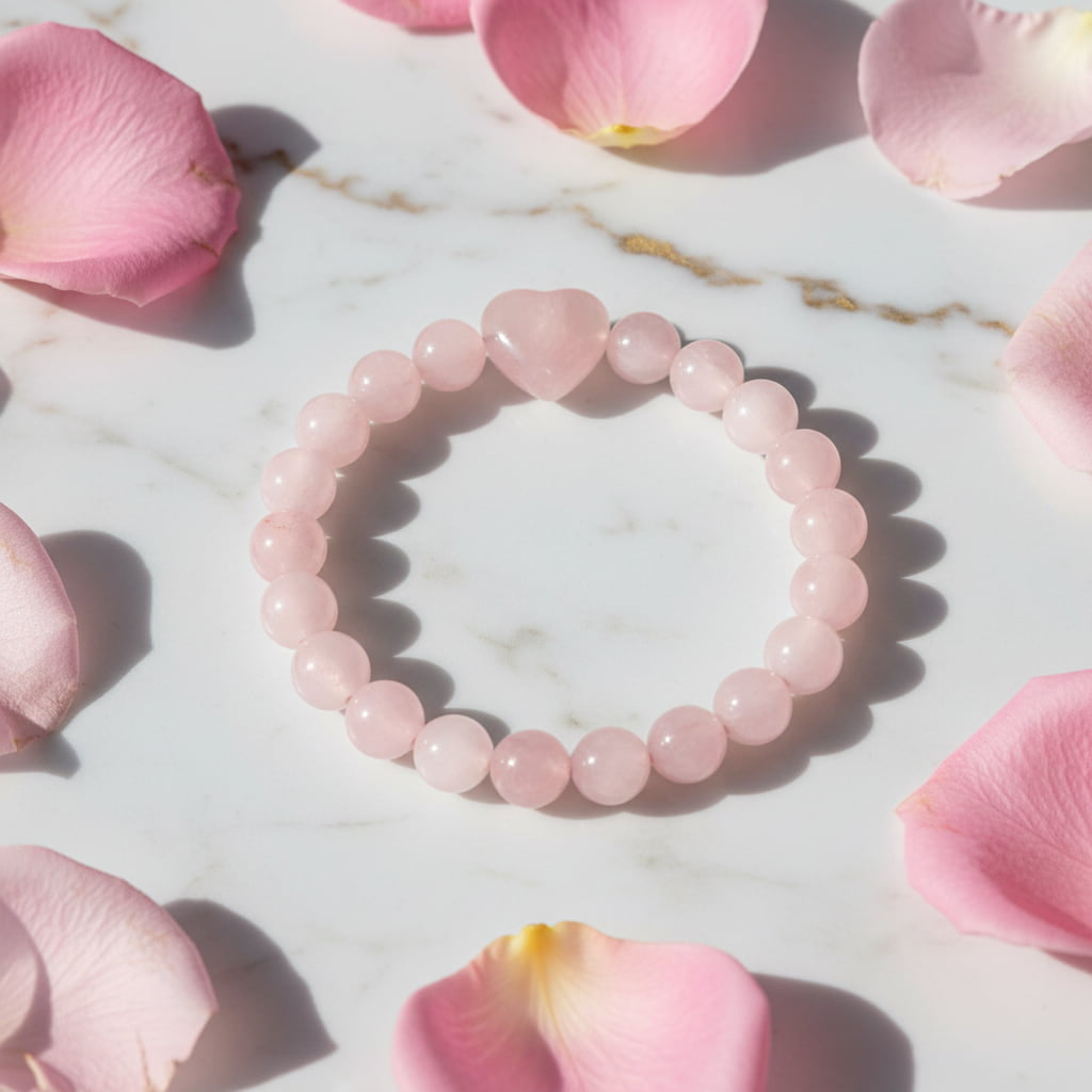 Rosenquarz Kugelarmband - Herz CrystalScents