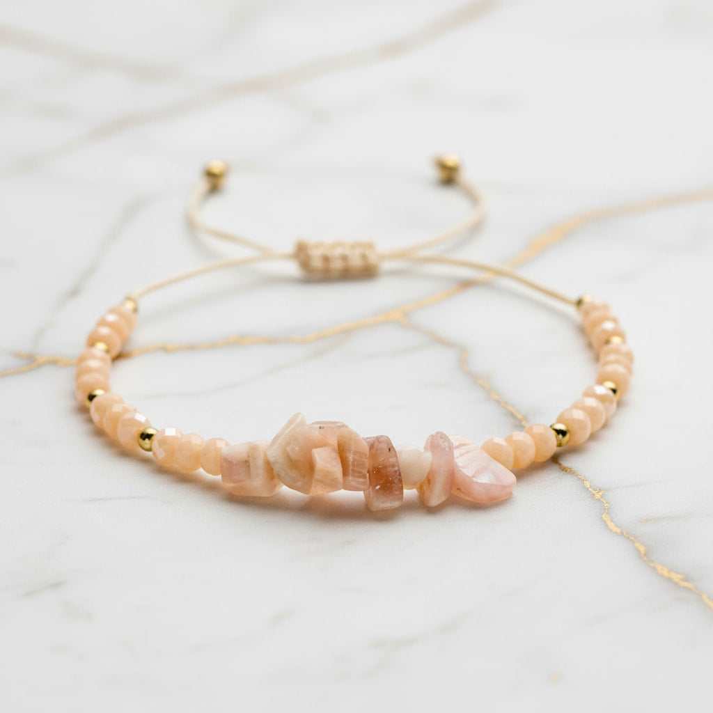 Pfirsich Mondstein Schutzarmband - Wärme & Glanz