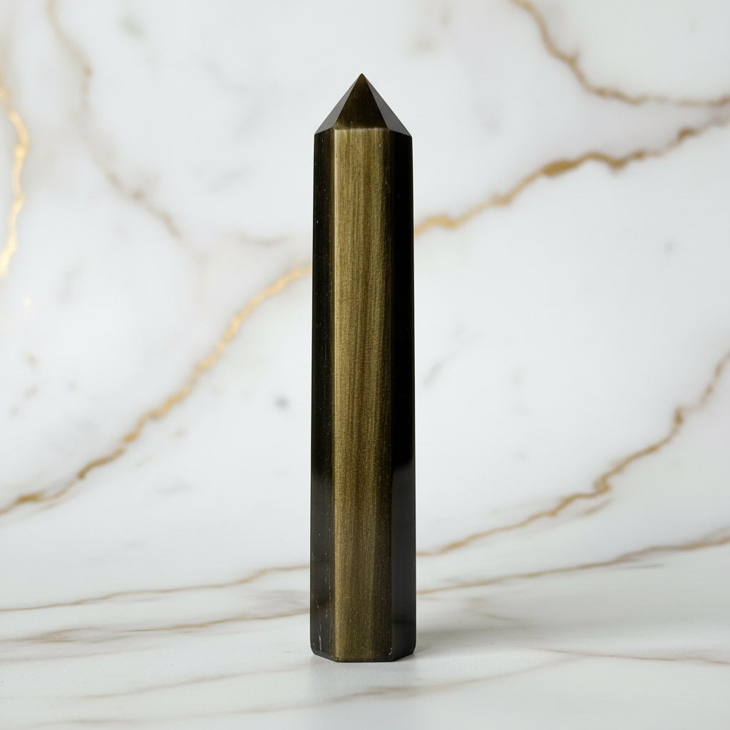 Gold Obsidian Obelisk - Dunkle Kraft mit goldenem Schimmer CrystalScents
