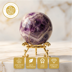 Amethyst Kugel (5-6 cm) inkl. goldenem Aufsteller – Unikat der Natur CrystalScents
