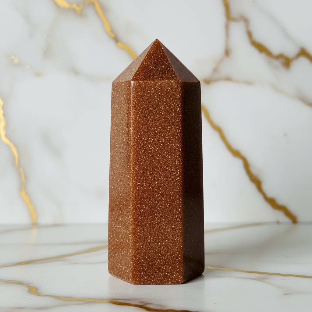 Goldfluss Obelisk – Funkelndes Naturkunstwerk CrystalScents
