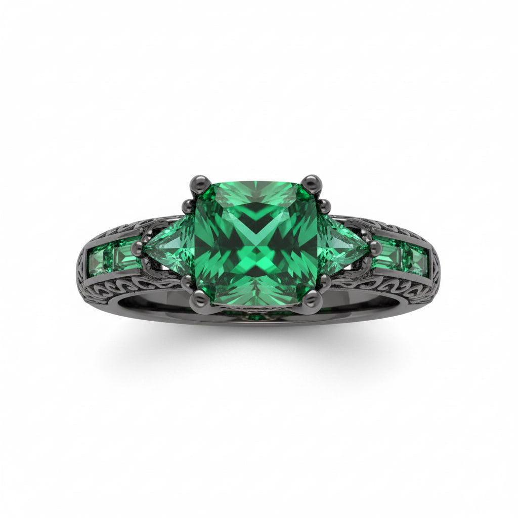 Ring in Silber mit quadratischem grünen Steinen CrystalScents