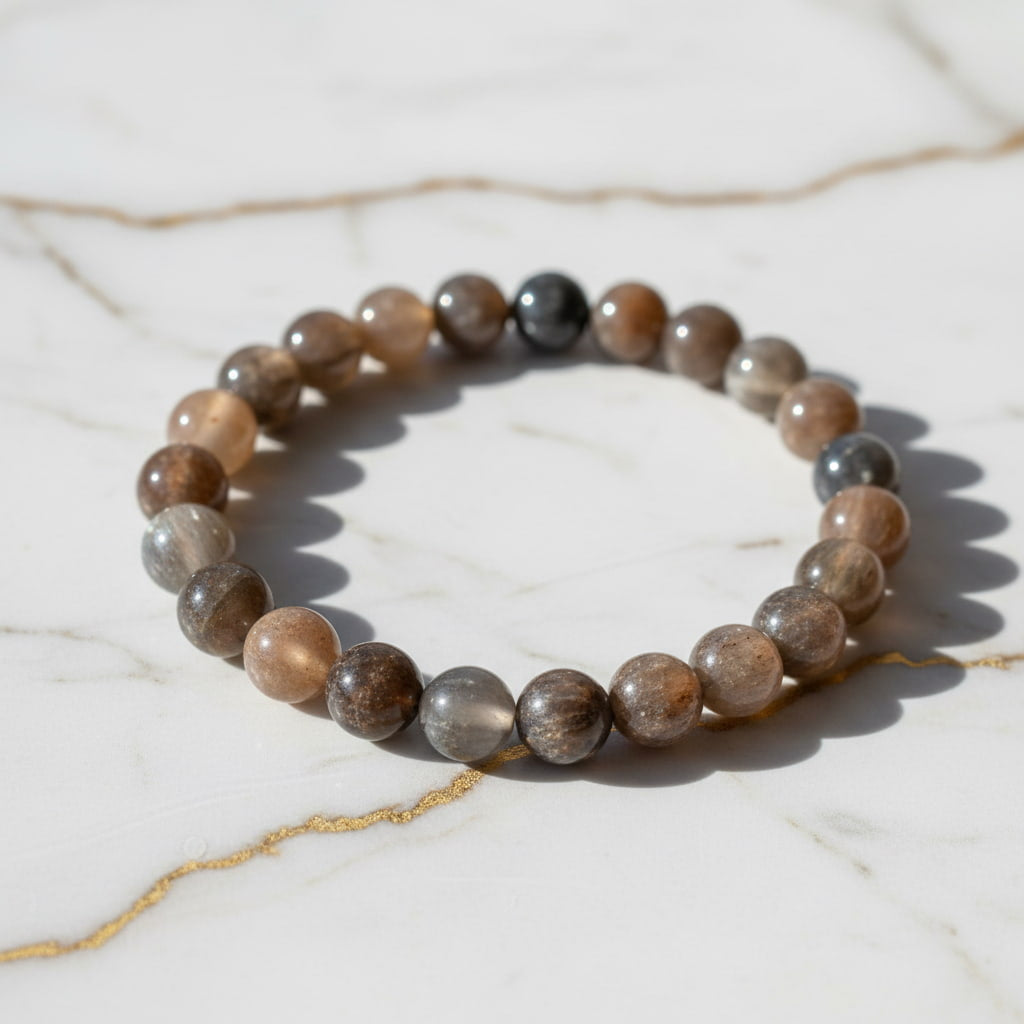 Schwarzer Mondstein Kugelarmband - Kraftvoll & Stark CrystalScents