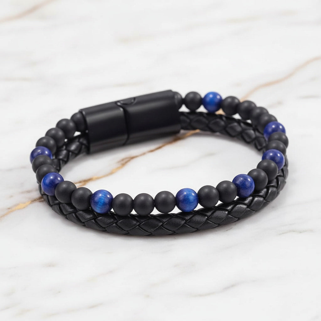 Tigerauge Armband - Blau mit Magnetverschluss