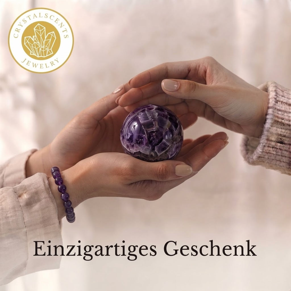 Amethyst Kugel (5-6 cm) inkl. goldenem Aufsteller – Unikat der Natur