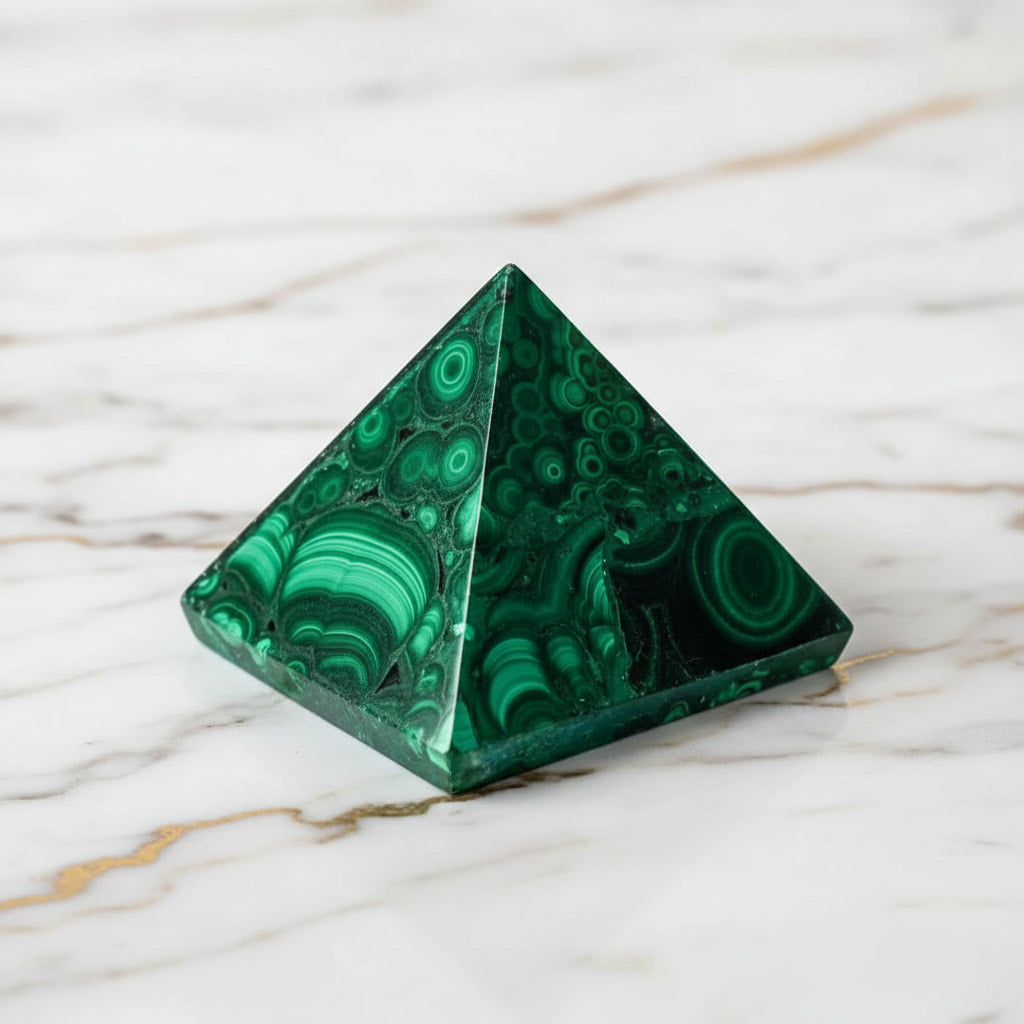 Malachit Pyramide – Energievolle Maserungen JETZT sichern CrystalScents