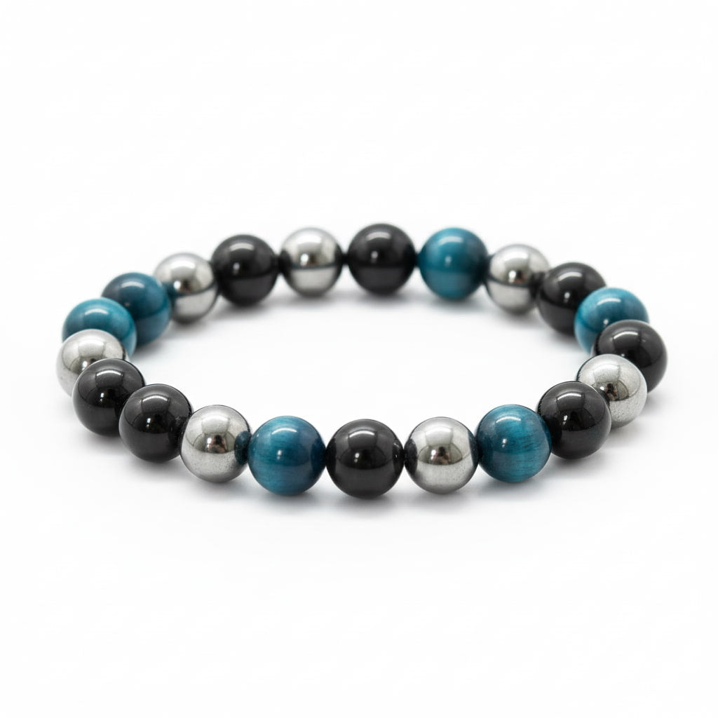 Obsidian, Hämatit & Blaues Tigerauge Armband - Wirkungstrio