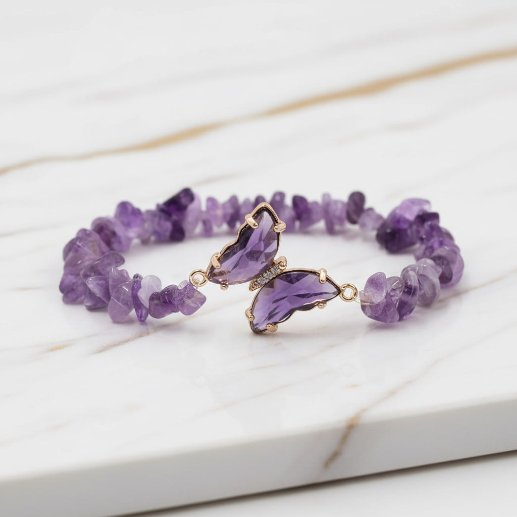 Amethyst Splitterarmband Schmetterling – Leichtigkeit & Harmonie CrystalScents