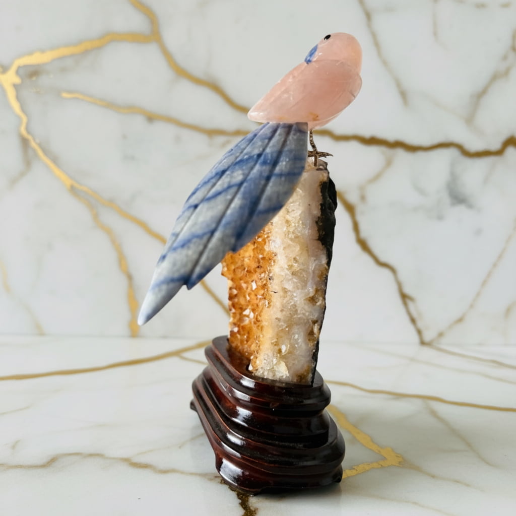 Citrin Druse mit Rosenquarz Vogel CrystalScents