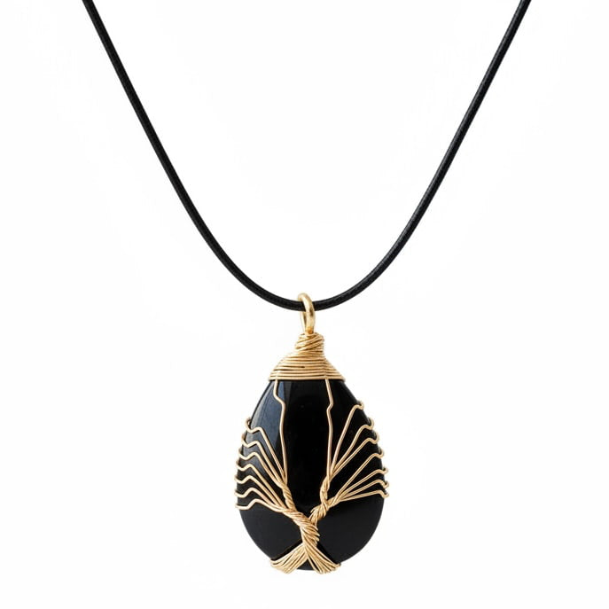 Obsidian Halskette – Tropfenform mit Goldverzierung CrystalScents