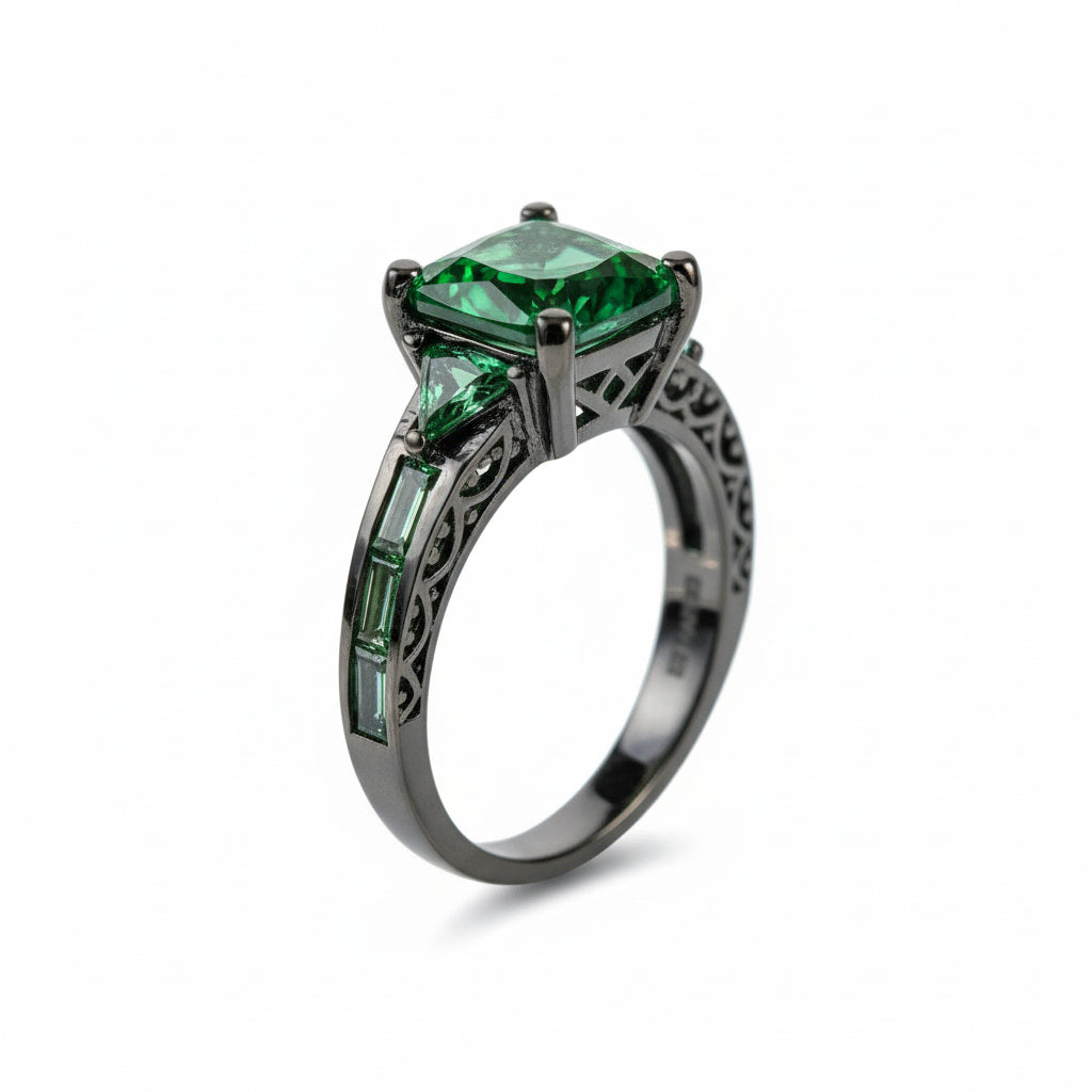 Ring in Silber mit quadratischem grünen Steinen CrystalScents