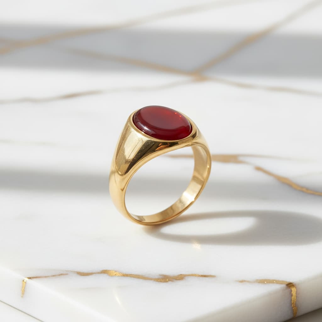 Onyx Ring Gold - roter ovaler Kristall CrystalScents