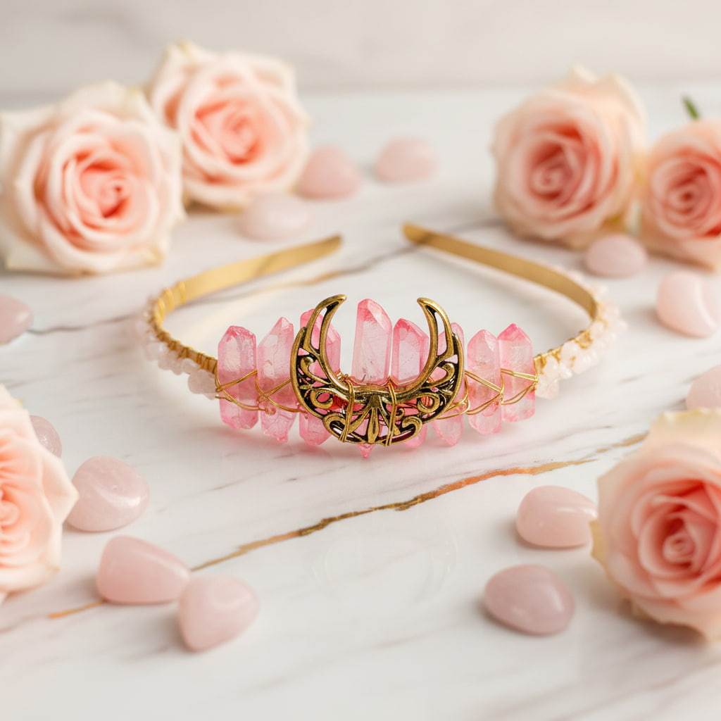 Rosenquarz Tiara - Für besondere Anlässe