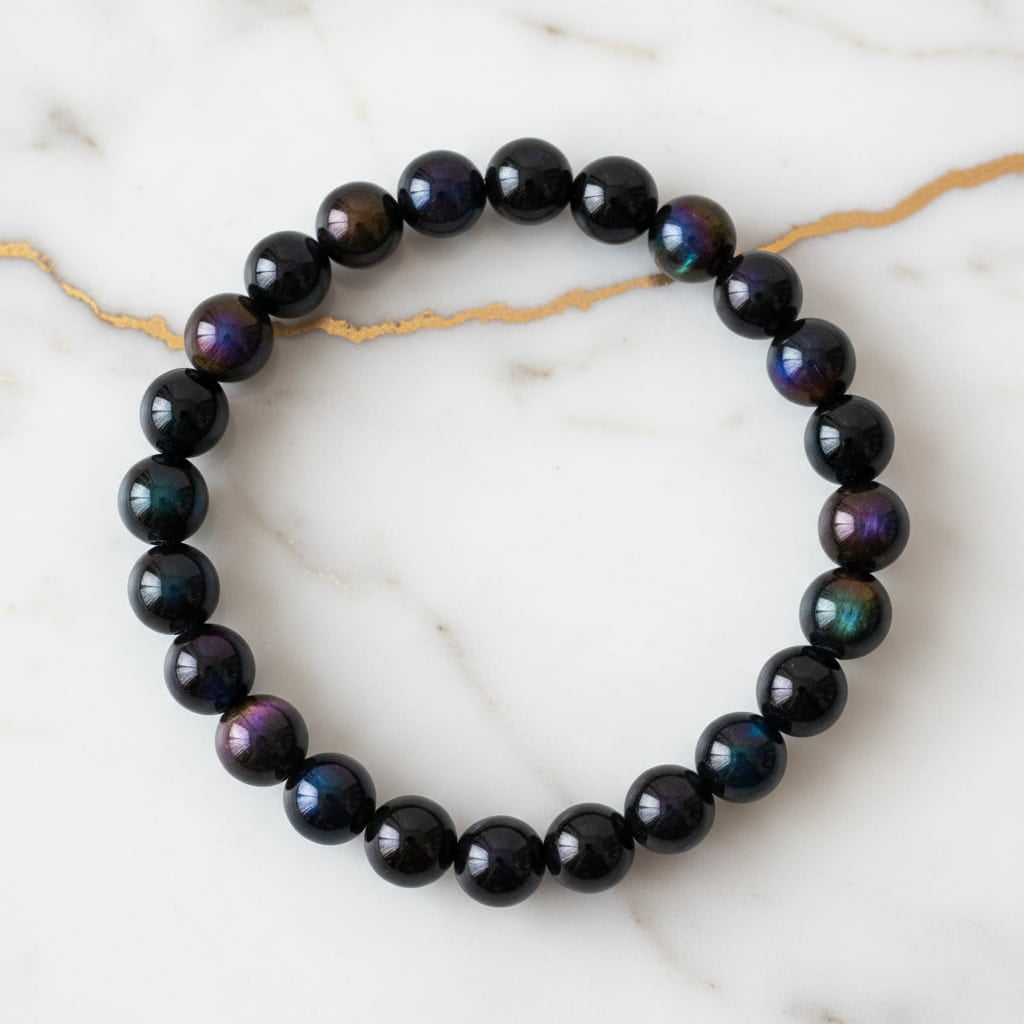 Obsidian Kugelarmband - Regenbogen-Schimmer