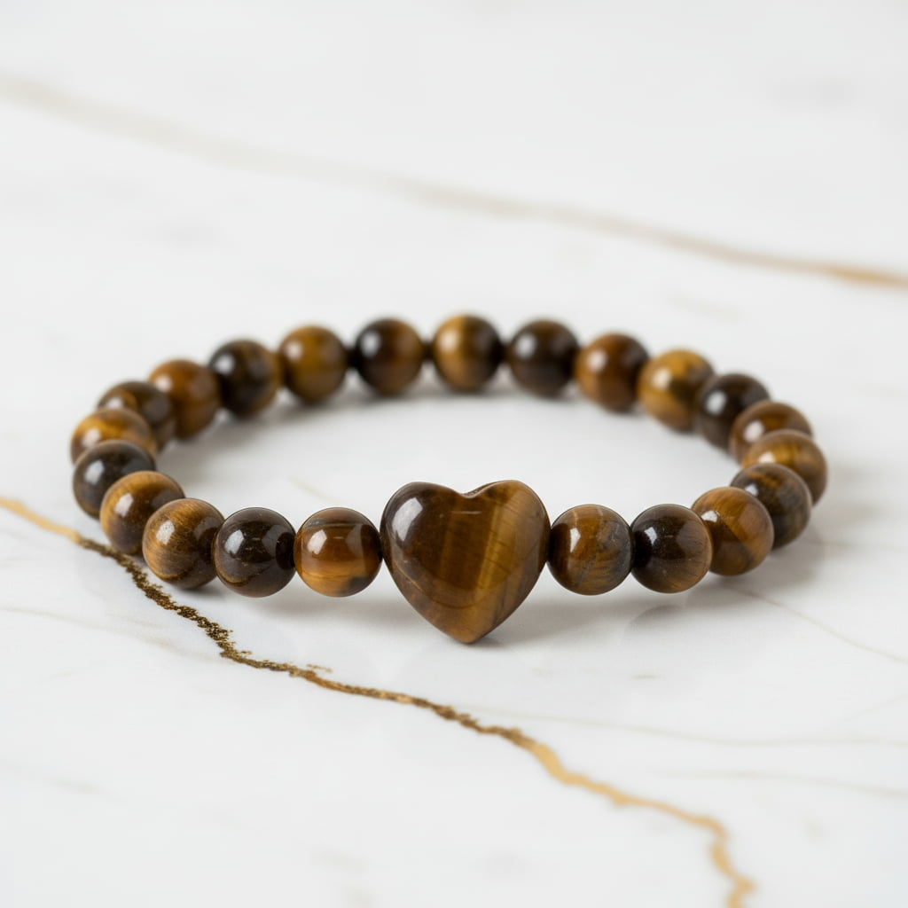 Tigerauge Kugelarmband - Herz JETZT sichern CrystalScents