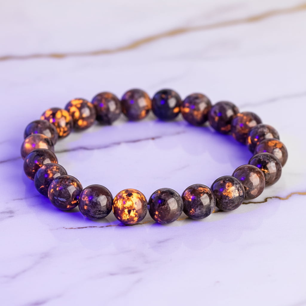 Flammenstein Kugelarmband – Mystisches Leuchten