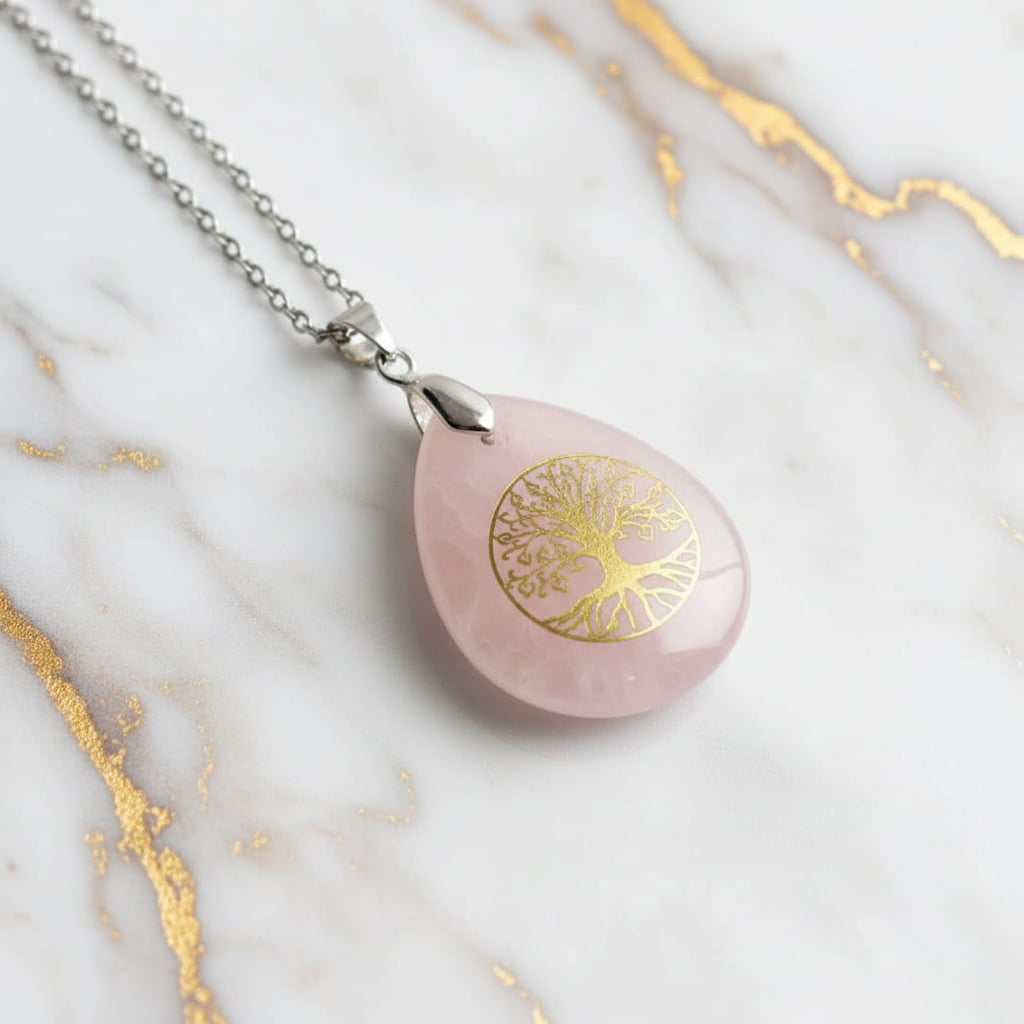 Rosenquarz Halskette - Baum des Lebens CrystalScents