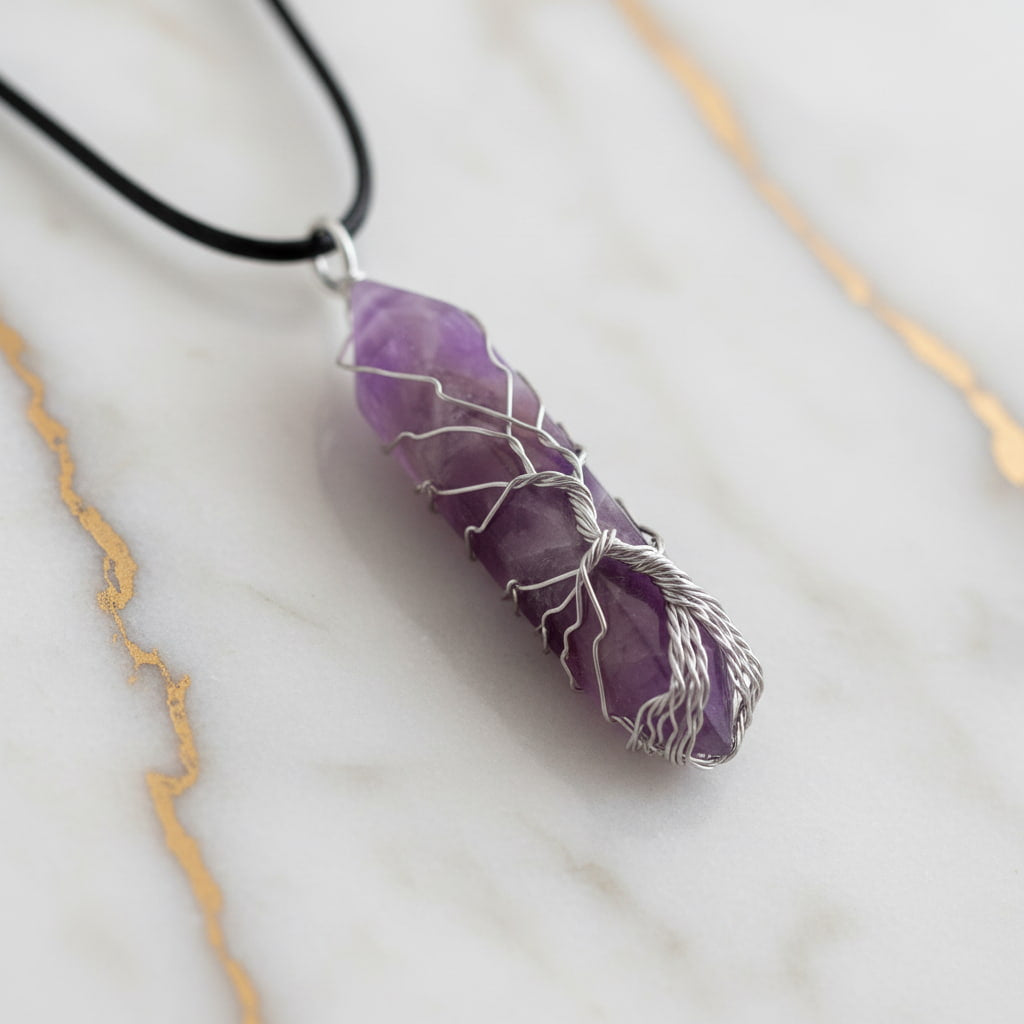 Amethyst Halskette - silberverzierter Doppelender CrystalScents