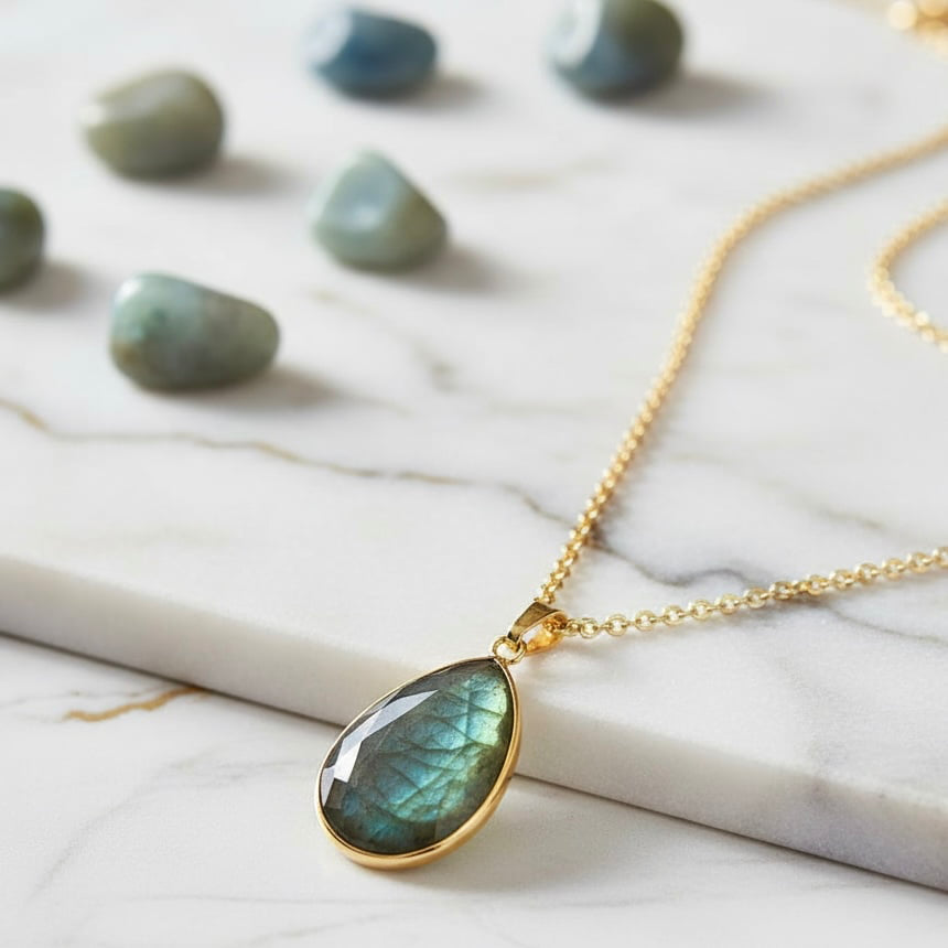 Labradorit Goldkette – Leuchtender Anhänger CrystalScents
