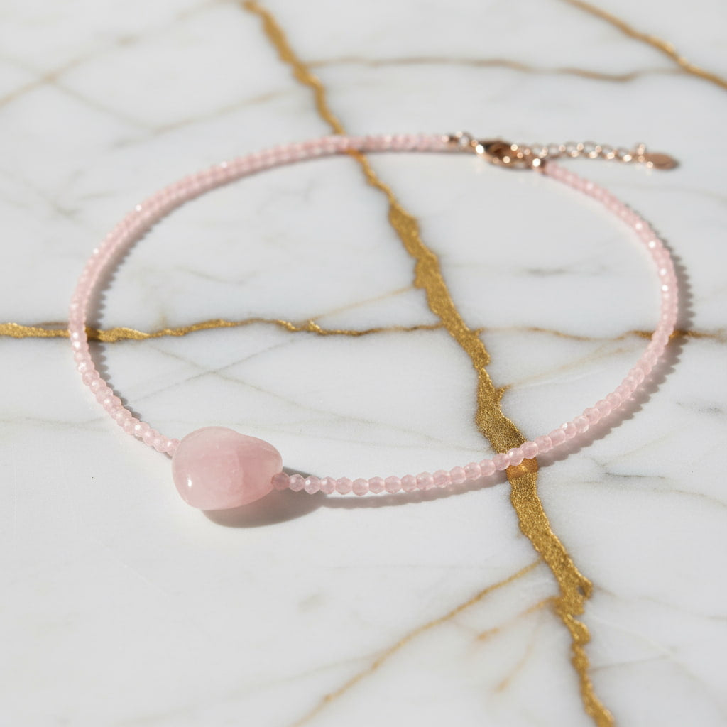 Rosenquarz Herz Halskette - Ruhe & Harmonie CrystalScents