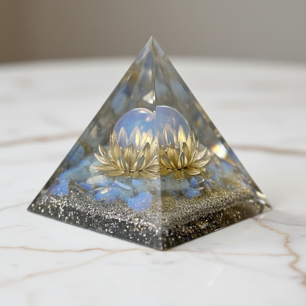 Opalit Orgonit Pyramide - Schimmernder Lotus CrystalScents