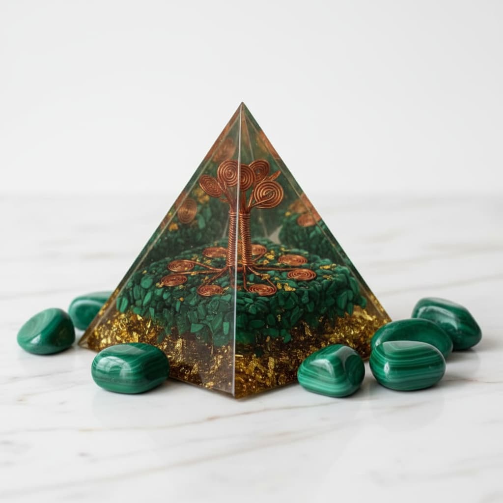 Orgonit Pyramide Malachit - Kupferbaum