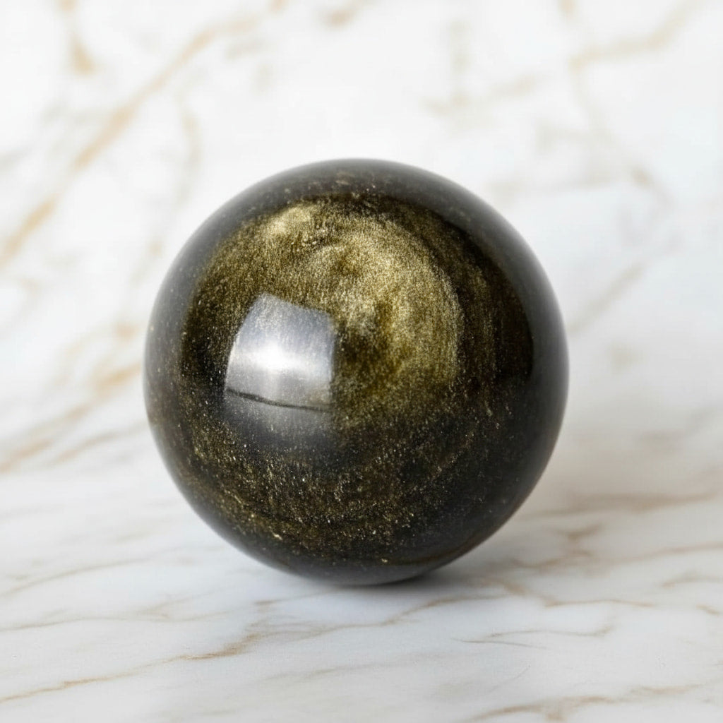 Gold Obsidian Kugel - Ein goldener Sternenhimmel in deiner Hand