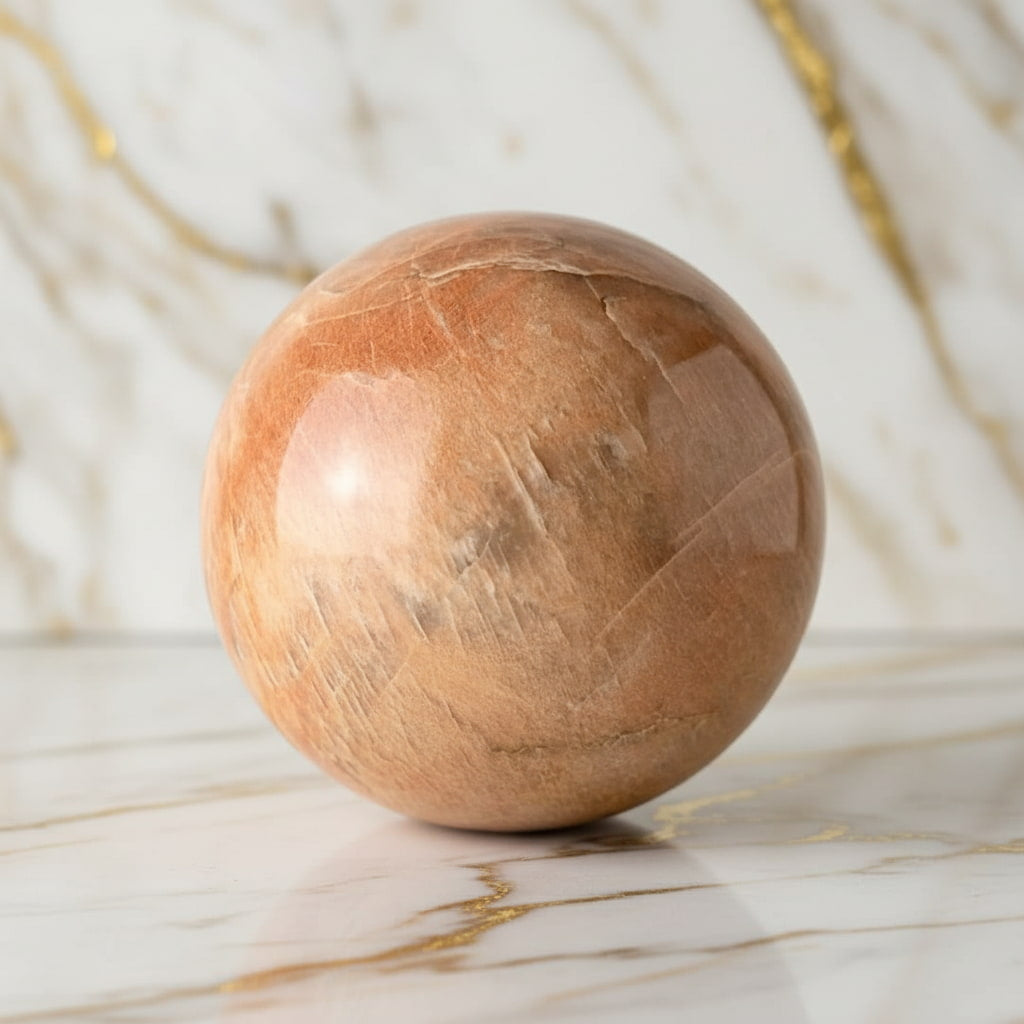 Sehr große Pfirsich Mondstein Kugel – Wärme & Schimmer CrystalScents