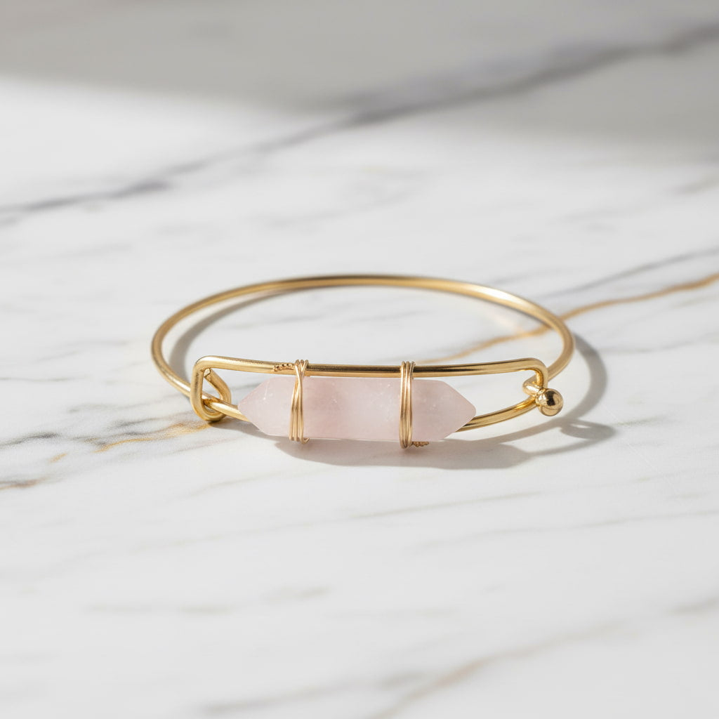 Rosenquarz Armreif - Doppelender