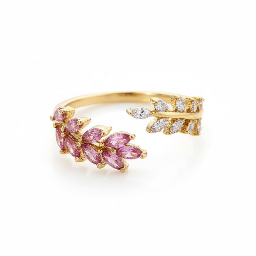 Ring mit Blatt-Design in Rot – Offene Form CrystalScents