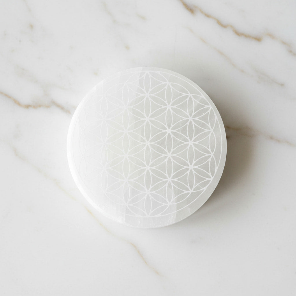 Selenit Scheibe mit Lebensblume – JETZT sichern CrystalScents