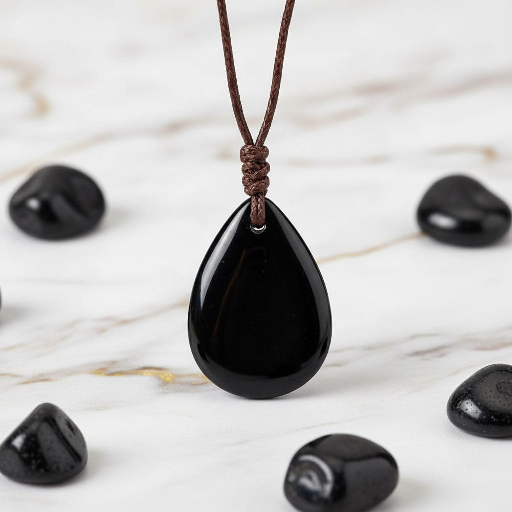 Obsidian Halskette - Tropfenförmiger Anhänger CrystalScents