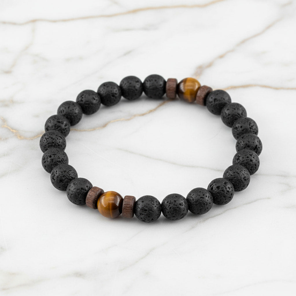 Tigerauge & Vulkanstein Kugelarmband