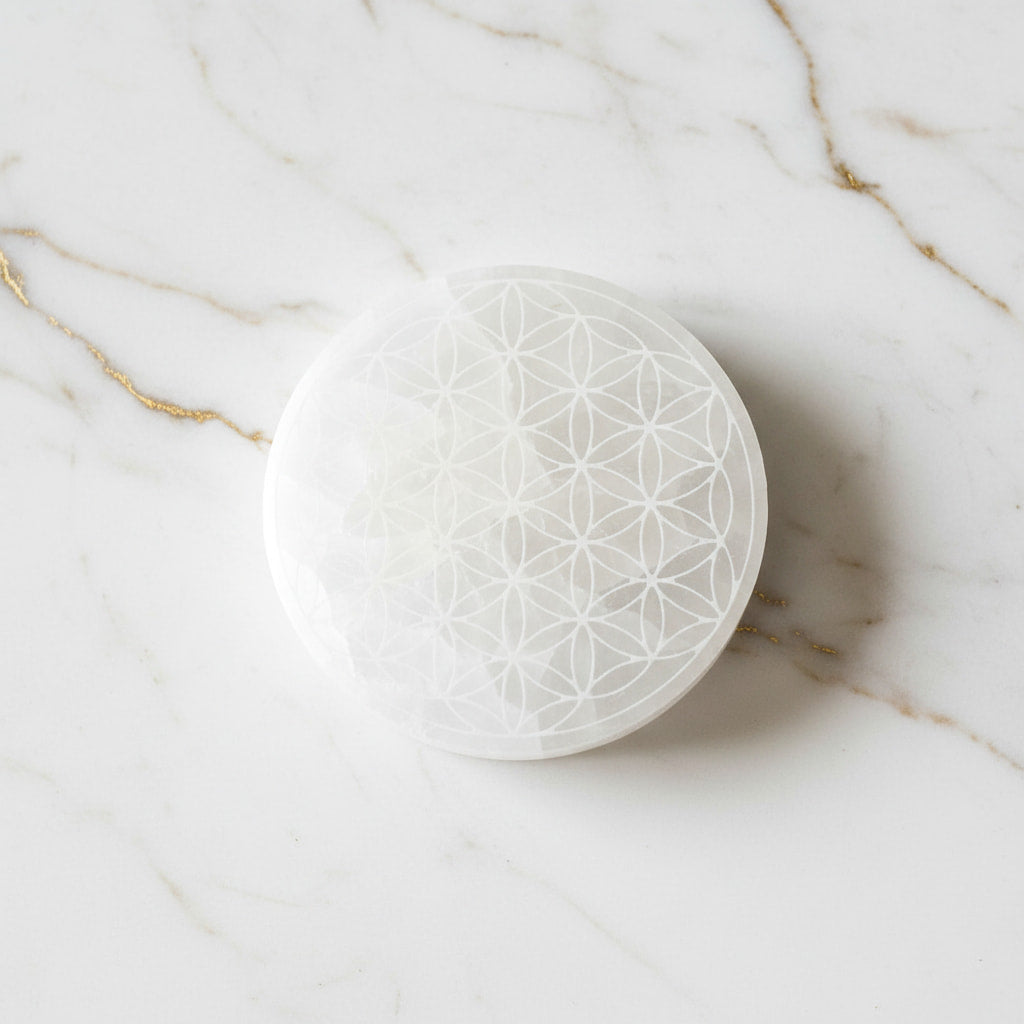 Selenit Scheibe mit Lebensblume – JETZT sichern CrystalScents