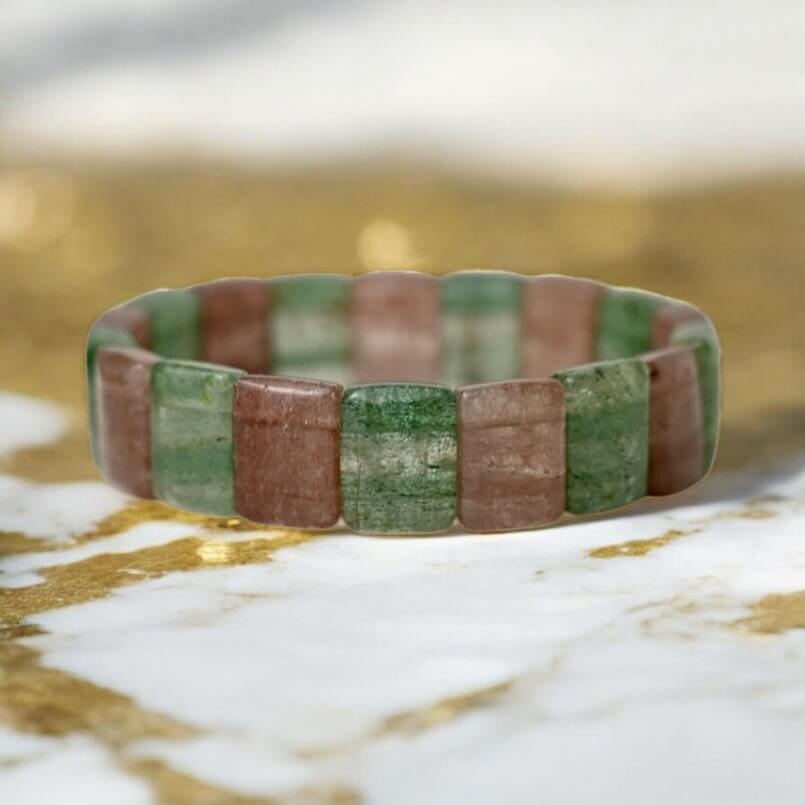 Breites Erdbeerquarz Aventurin Armband - Kraftvolle Kombination