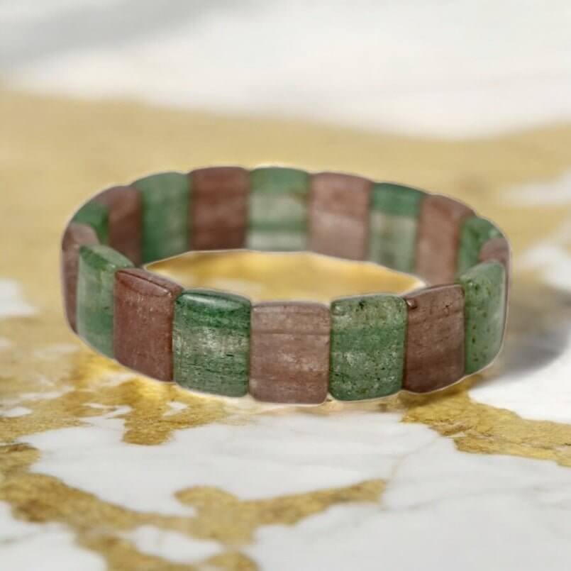 Breites Erdbeerquarz Aventurin Armband - Kraftvolle Kombination
