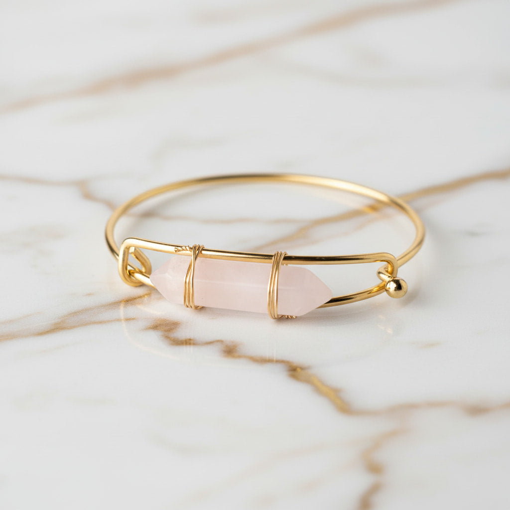 Rosenquarz Armreif - Doppelender