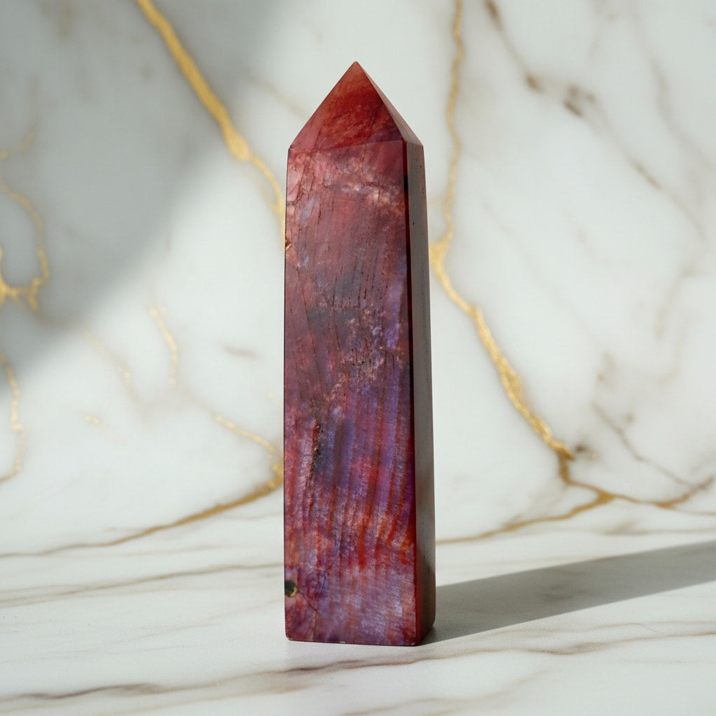 Roter Mondstein Obelisk – Magisches Leuchten CrystalScents