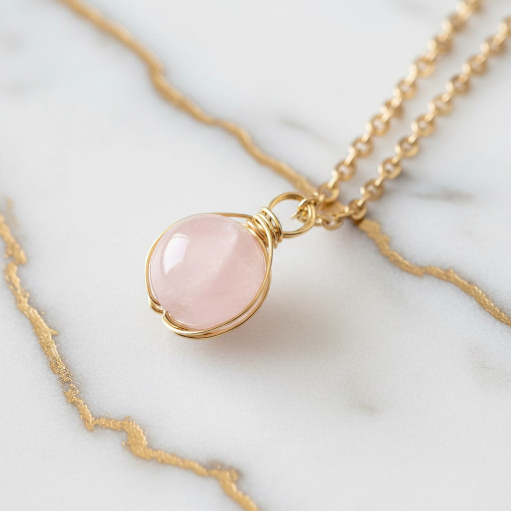 Rosenquarz Halskette - Kristall Kugel