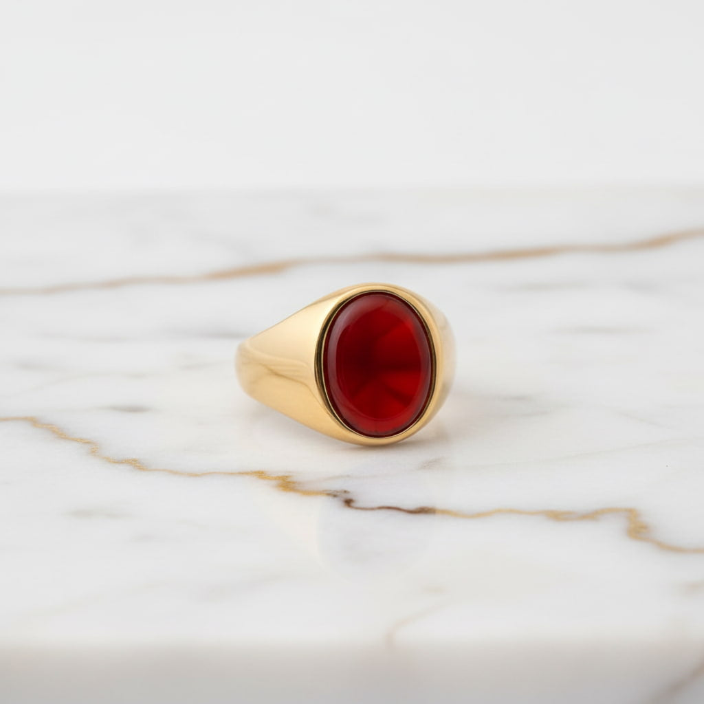 Onyx Ring Gold - roter ovaler Kristall CrystalScents