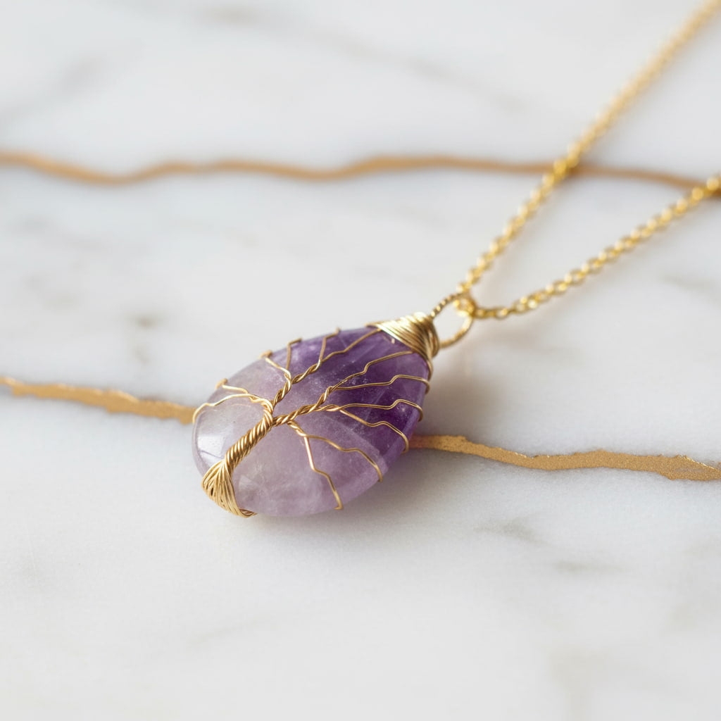 Amethyst Halskette – Baum Anhänger für Lebenskraft & Mut CrystalScents