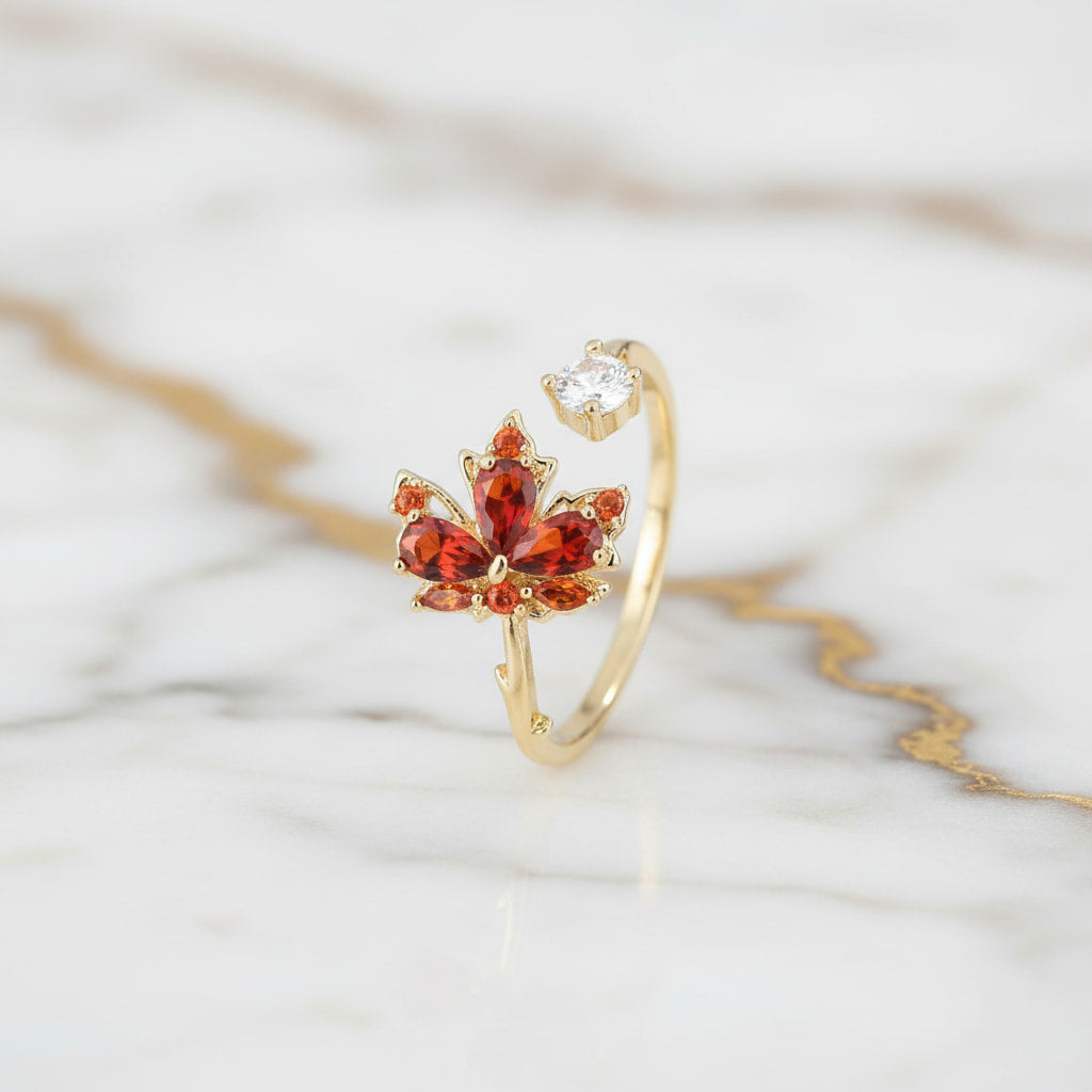 Ring offen mit rotem Ahornblatt CrystalScents