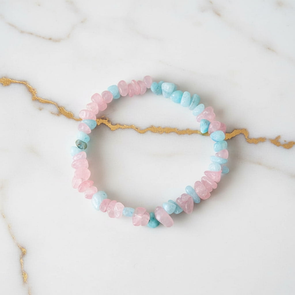 Rosenquarz Aquamarin Splitterarmband CrystalScents