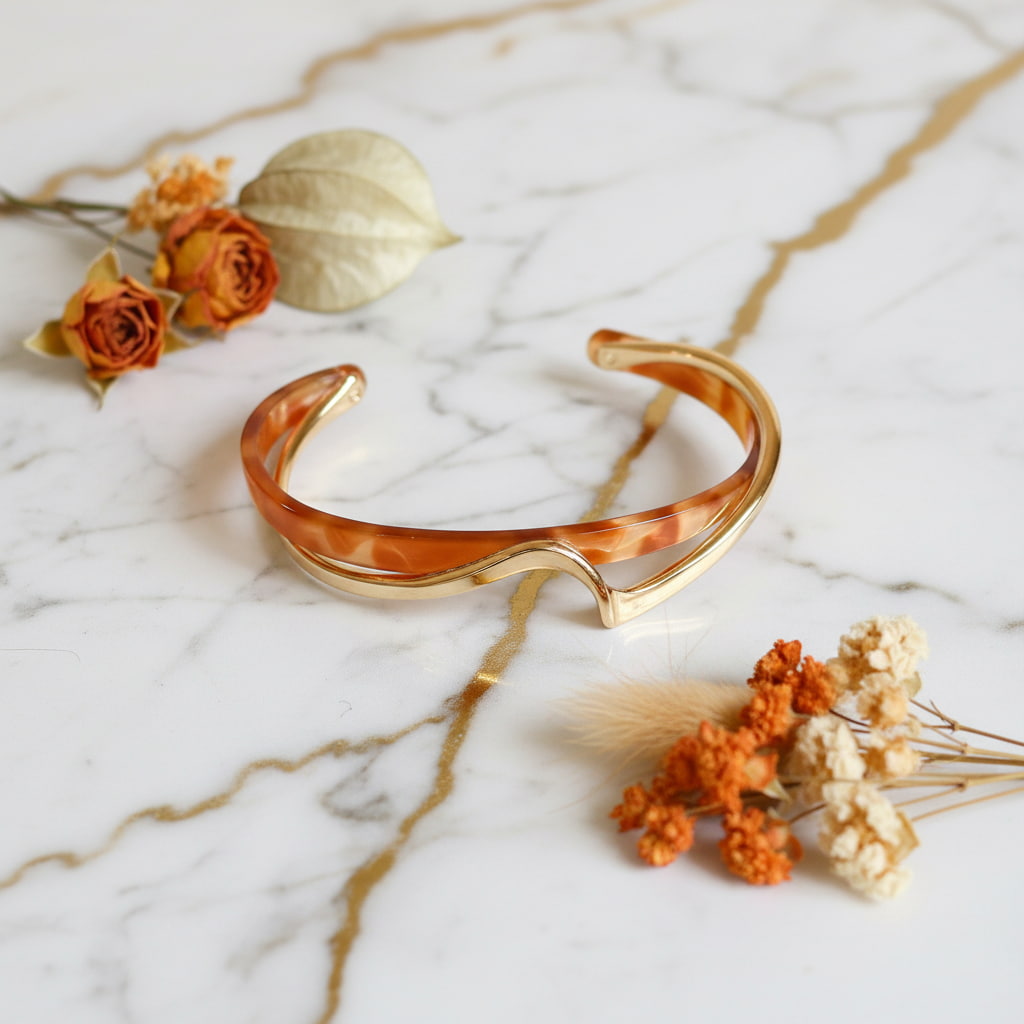Armband – Offene Wellenform in Gold & Orange CrystalScents