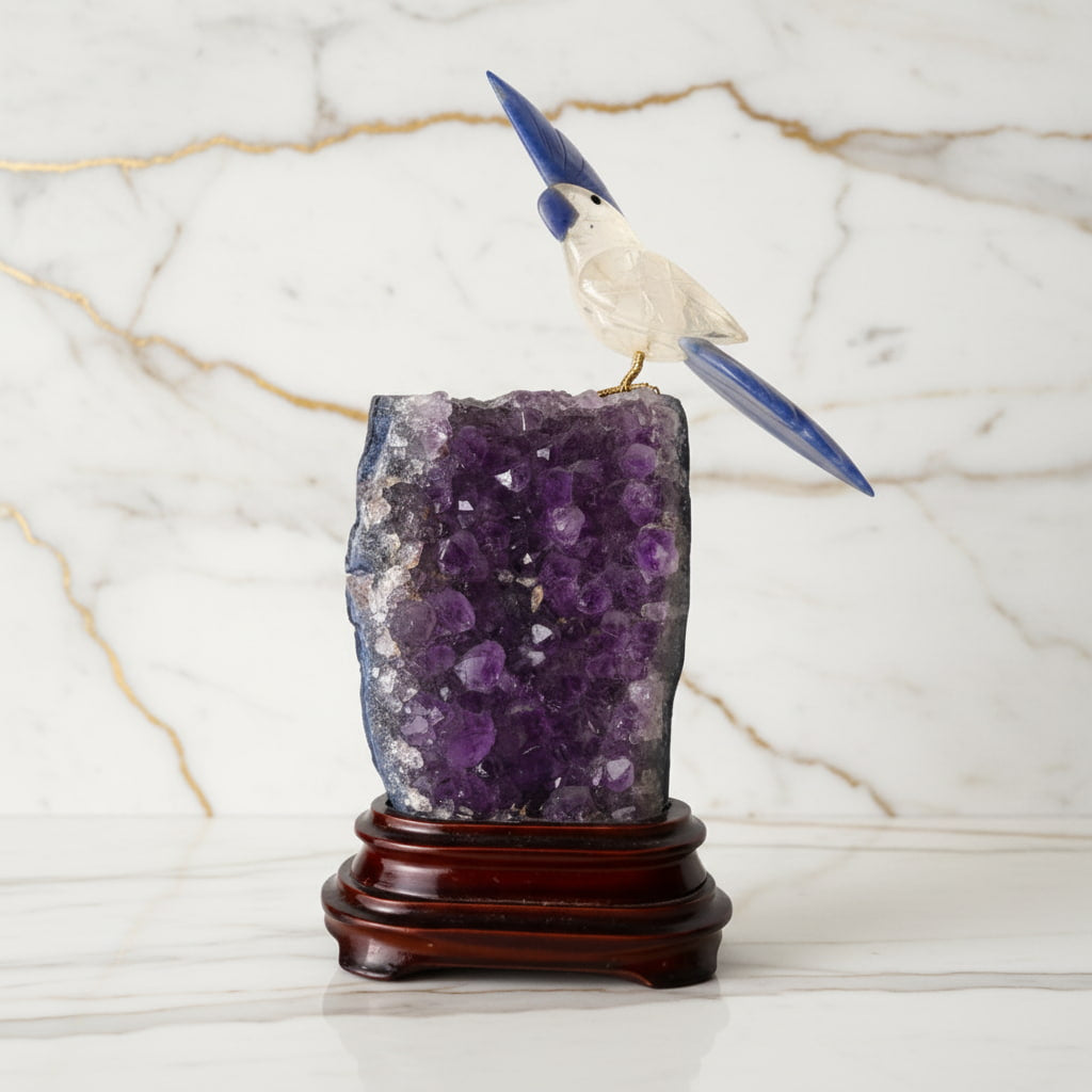 Amethystdruse – Mit Bergkristall Vogel CrystalScents