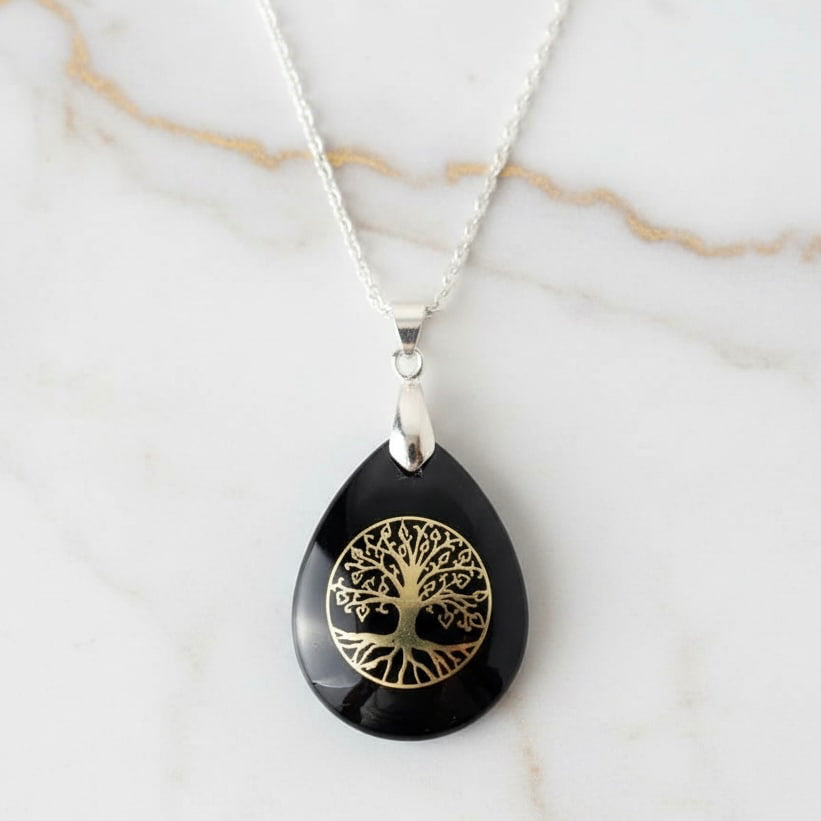 Obsidian Halskette „Baum des Lebens“