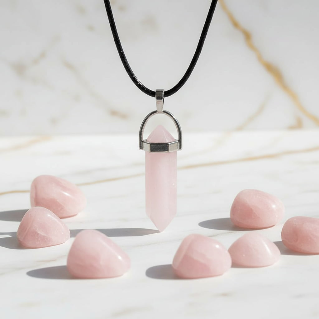 Rosenquarz Halskette - Doppelender